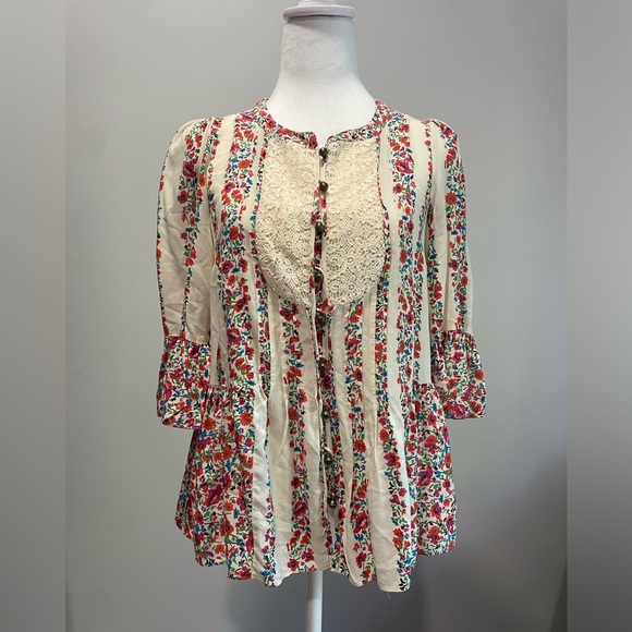 Maeve Tops - Anthropologie‎ Maeve Womens Top Size 0 Button Hiver Boho Cottagecore Blouse Lace